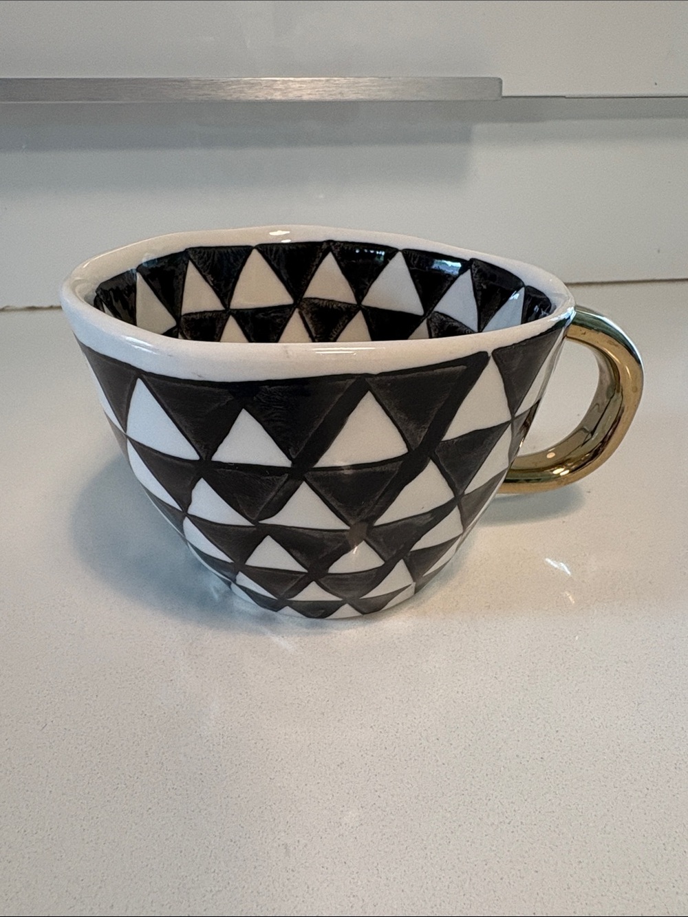 Old Pottery Company Black & White Geometric Ceramic Mug with Gold Handle